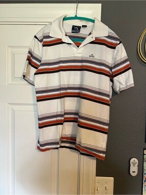 Kirra White Polo with Brown, Red and Blue Stripes